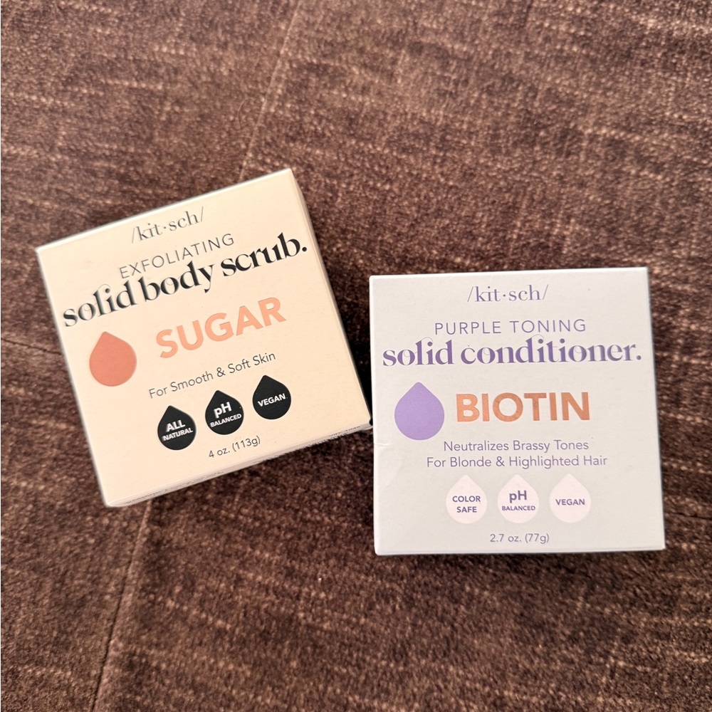 Kitsch Exfoliating Solid Sugar Body Scrub & Solid Purple Toning Conditioner New